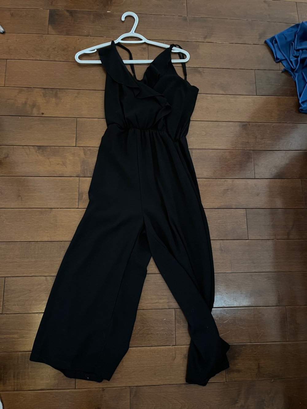 Women's Black Ruffle-Detail Jumpsuit
